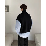 Turtleneck Sweater Vest Men Warm Fashion Winter Casual Knitted Pullover Men Korean Loose Short Sweater Vest Mens Jumper Clothes