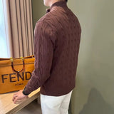 Autumn Retro Men's Zipper Cardigan Jacket Trending Jacquard Solid Color Long Sleeve Sweater Coats Premium Quality Knit Outerwear