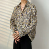 Spring Summer New Cashew Flower Print Shirt Korean style Loose Casual Long-sleeved Tee Tops All-Match Blouse Men