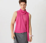 Men Tank Tops Mesh Transparent Solid Turtleneck Sleeveless Male Vests Summer Streetwear Fashion Casual Men Clothing