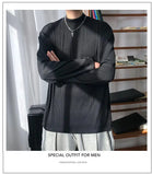 Long Sleeved T-shirt Men Casual Pleated T Shirt Men Japanese Streetwear Loose Ice Silk T Shirt Mens Stand Up Collar Tshirt