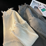 Raw Edge Sweaters Men Autumn Knitted Hong Kong Style Slouchy Temperament Daily Simple Classic Pullovers Versatile High Street