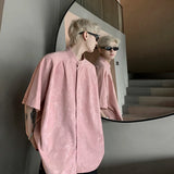 Harajuku Blouses Men Bamboo Leaf Print Shirt Streetwear Button Up Short Sleeve Shirts Chinese Style Tops Unisex Cool Summer