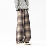 Autumn Thick Pants Men Warm Fashion Retro Plaid Pants Men Japanese Streetwear Loose Wide Leg Pants Men Vintage Trousers M-3XL
