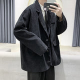 New Men's Academic stylec Long Sleeves Casual Cotton Blend Loose Single Breasted Suit Jacket Coat Solid Color Blazers Oversize