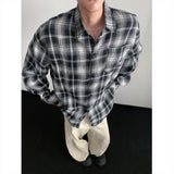 Black Long Sleeved Shirt Men Retro Plaid Shirt Men Japanese Streetwear Loose Casual Shirt Mens Fashion Shirts Plus Size 5XL