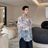 Transparent Shirt Men Fashion Printed Harajuku Shirt Top Korean Loose Casual Clothes Sun-proof Daily All-match Summer Holiday