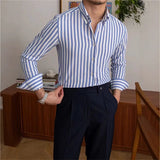 New Naples Business Men Shirts Light Luxury Textured Lapel Striped Long Sleeve Cardigan Leisure Premium Commuter Blouse M-3XL