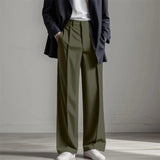 Stylish Mens Straight Suit Trousers Spring Summer Fashion Solid Color Pleated Pants For Men Casual Loose Breathable Pants
