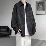 Casual Shirt for Men Ice Silk Bamboo Leaf Long Sleeve Shirt Harajuku Top Quality Loose Drape Black White Japanese Streetwear