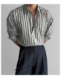 New Naples Business Men Shirts Light Luxury Textured Lapel Striped Long Sleeve Cardigan Leisure Premium Commuter Blouse M-2XL