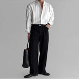 New Men Luxury Korean Style Shirts Casual Long Sleeve Drapped Solid Color Button-down Cardigan Fashion Business Leisure Blouse