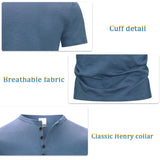 Men's Henry Collar Cotton Short Sleeve T-shirt Casual Solid PoIo Shirt Male Cozy Tees Slim Fit Dailywear Button Up Basic Tops