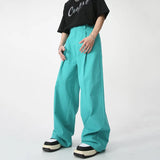 Spring Summer New Korean Men's Casual Pants Trendy Solid Color Loose Straight Wide Leg Trousers Pocket