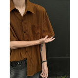 Rice White Hollow Out Shirts for Men Handsome Lapel Blouse Ice Silk Sexy Fashion Men Clothing Male Mesh Short Sleeve Shirts