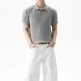 New Trendy Jacquarded Men Polo Shirt Light Luxury Casual Business Solid Color Knitted Short Sleeve T-shirt Fashion Stretchy Tops