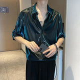 Mens casual shiny casual shirt daily thin style personality versatile temperament youth trend tops men's clothing 2024 new