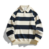 Spring and autumn striped long-sleeved POLO shirt men's trend all loose T-shirt hoodie men