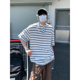 Men Cotton T Shirt Breathable Comfort Round Neck Button Striped Summer Casual Soft Lightweight Streetwear Fashion Cotton Tee Top