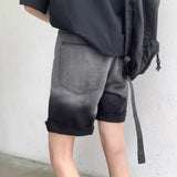 Summer Denim Shorts Men Fashion Retro Gradient Denim Shorts Mens Streetwear Korean Loose Hip-hop Straight Jeans Shorts Men