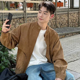 Khaki Cargos Stand Collar Jackets Men's Japanese Retro Streetwear Fashion Solid Color Zipper Long Sleeve Coats Autumn Clothing