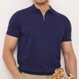 Stylish Mens Solid Color Polo Shirts Summer Fashion Slim Fit Zip-up Polo Collar Shirt For Men Casual Short Sleeve Pullover Tops