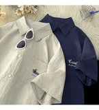 Gmiixder Bubble Yarn Embroidered Shirt Short-sleeved Summer Thin Breathable Quick-drying Beach Shirt Couple Half-sleeved Jacket
