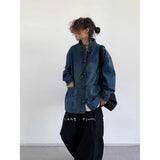 Chinese Style Denim Jacket Spring Autumn Denim Jacket Gradient Washed Japanese Casual Large Pocket New Chinese Tang Style Jacket