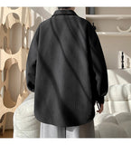 White Long Sleeved Shirt Men Fashion Black Casual Shirt Men Streetwear Korean Loose Pleated Shirt Mens Ice Silk Shirts M-3XL