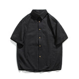 Summer Short Sleeved Shirt Men Fashion Brown Pleated Shirt Men Korean Loose Casual Shirt Mens Hawaiian Shirts Large Size 4XL