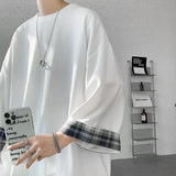 men t shirts Summer Men's T-shirts Women Oversized 2XL Korean Style Loose Plaid T-shirt Casual Seven sleeves T-Shirt Male White