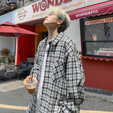 Harajuku Long Sleeve Plaid Shirts Men Autumn Loose High Street All-match Shirt Gentleman Camisa Check Tops Stylish 5XL-M