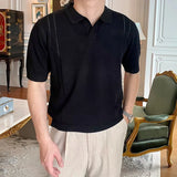 Casual Mens Short Sleeve Slim Polo Shirt Summer Fashion Solid Color Lapel Knit Polos Men Shirts Vintage Knitting Pullovers