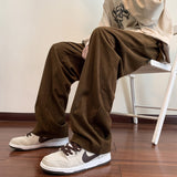 Privathinker Korean Corduroy Men's Casual Pants Drawstring Man Straight Trosuers Streetwear Harajuku Baggy Pants Bottoms