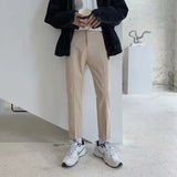 Spring Summer Fashion Mens Suit Trousers Casual Solid Color Pleated Pencil Pants For Men Trendy Slim Fit Straight Trousers