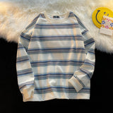 Long Sleeve T-shirts Men Japanese Striped O-neck Loose Couple Basic Simple Streetwear All-match Clothing Harajuku Ins Panelled