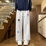 Black Casual Pants Men Fashion Embroidered Flower Sweatpants Men Streetwear Hip-hop Loose Wide Leg Pants Mens Joggers Trousers