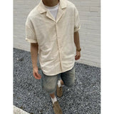 Summer Short Sleeved Shirt Men Fashion Apricot Black Casual Shirt Men Streetwear Korean Loose Hollow Shirt Mens Hawaiian Shirts