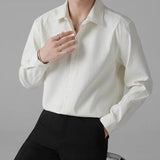 New Men Luxury Korean Style Shirts Casual Long Sleeve Drapped Solid Color Button-down Cardigan Fashion Business Leisure Blouse
