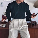 New Korean Trendy Men Henry Sweater Light Luxury Knitted Solid Color Long Sleeve Pullover Premium Quality Skin-friendly Knitwear