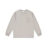 Oversize 100% Cotton Pocket Long Sleeved T-shirt for Men and Women's Spring Casual Round Neck Bottom Tops Solid Sweatshirts