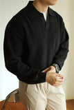 New American Chic Men Polo Sweater Luxury Trendy Business V Neck Knit Solid Color Pullover Leisure Slim-fit Long Sleeve Knitwear