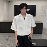 Summer Short Sleeved Shirt Men Oversized Society Mens Black Dress Shirt Korean Loose Casual Shirt Mens Pocket White Shirts