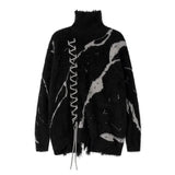 Turtleneck Sweaters Men Winter Lace-up Design Thicken Warm Pullovers Vintage Slouchy Streetwear Japanese Style Soft Personality