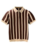 Striped Zipper Short Sleeve T-shirts For Men Casual Turndown Collar Shirts Male Summer Fashion Comfortable Soft Men's Clothing