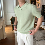 New Fashion Business Tops Men's Polo Shirt Light Luxury Leisure Knitted V Neck T-shirts for Man Korean Popular Short Sleeve Tees