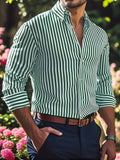 Streetwear Vintage Striped Shirt For Mens Long Sleeve Button-up Turn-down Collar Shirts Men Clothes Spring Casual Cardigan Tops