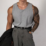 Mens Quick-Drying Muscle Slim Stretch Sports Fitness Round Neck Sleeveless Vest Fitness Top Summer Solid Color Y2k Vest Gym