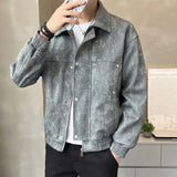 American Street Style Men's Jacket Handsome Trendy Jacket with Retro Collar Design and Rivet Decoration Double Door Front Coat