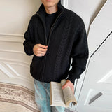 New Japanese Retro Men Cardigan Jacket Winter Light Luxury Trendy Turtleneck Knit Zip-up Long Sleeve Sweater Coat Premium Outfit